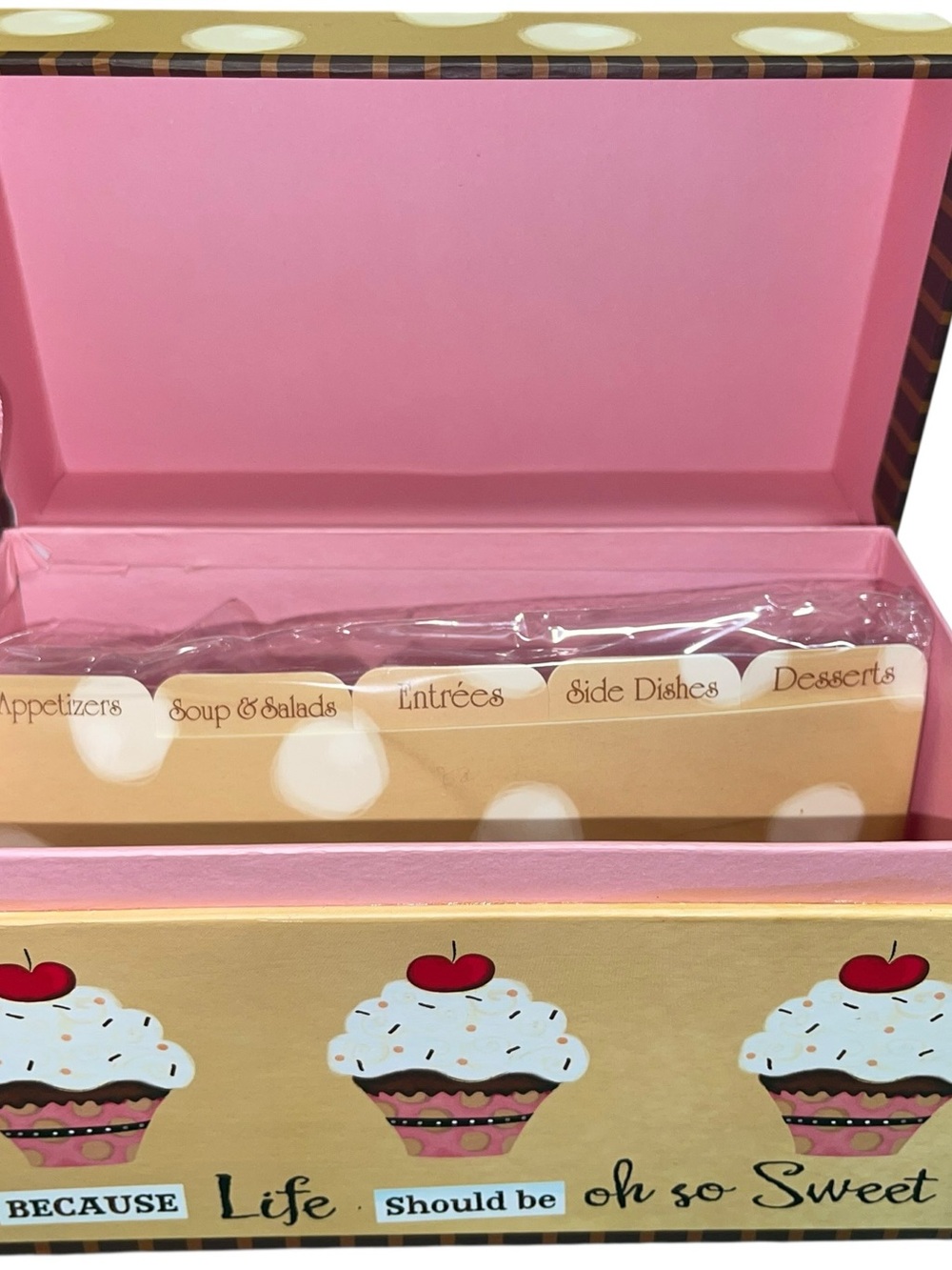 Pink Cupcake Recipe Card Organizer - Decorative Recipe Box